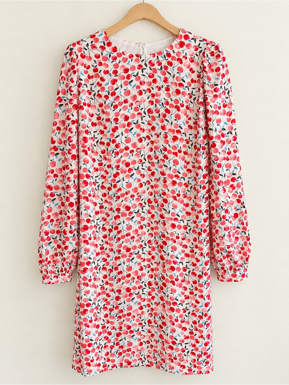 LOFT Pink Cherry-Print Long Sleeve Shift Dress